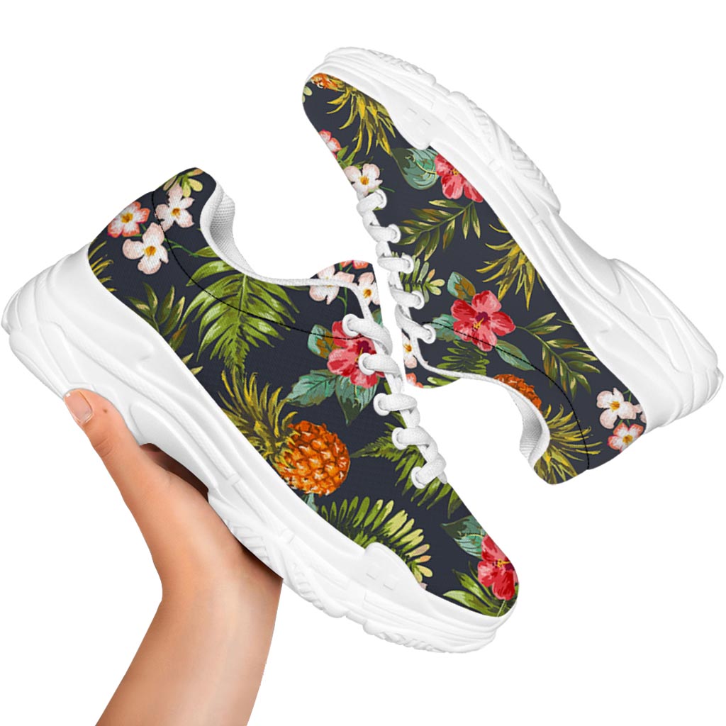 Tropical Hawaii Pineapple Pattern Print White Chunky Shoes