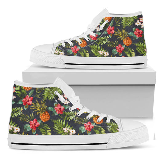 Tropical Hawaii Pineapple Pattern Print White High Top Sneakers