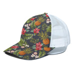 Tropical Hawaii Pineapple Pattern Print White Mesh Trucker Cap