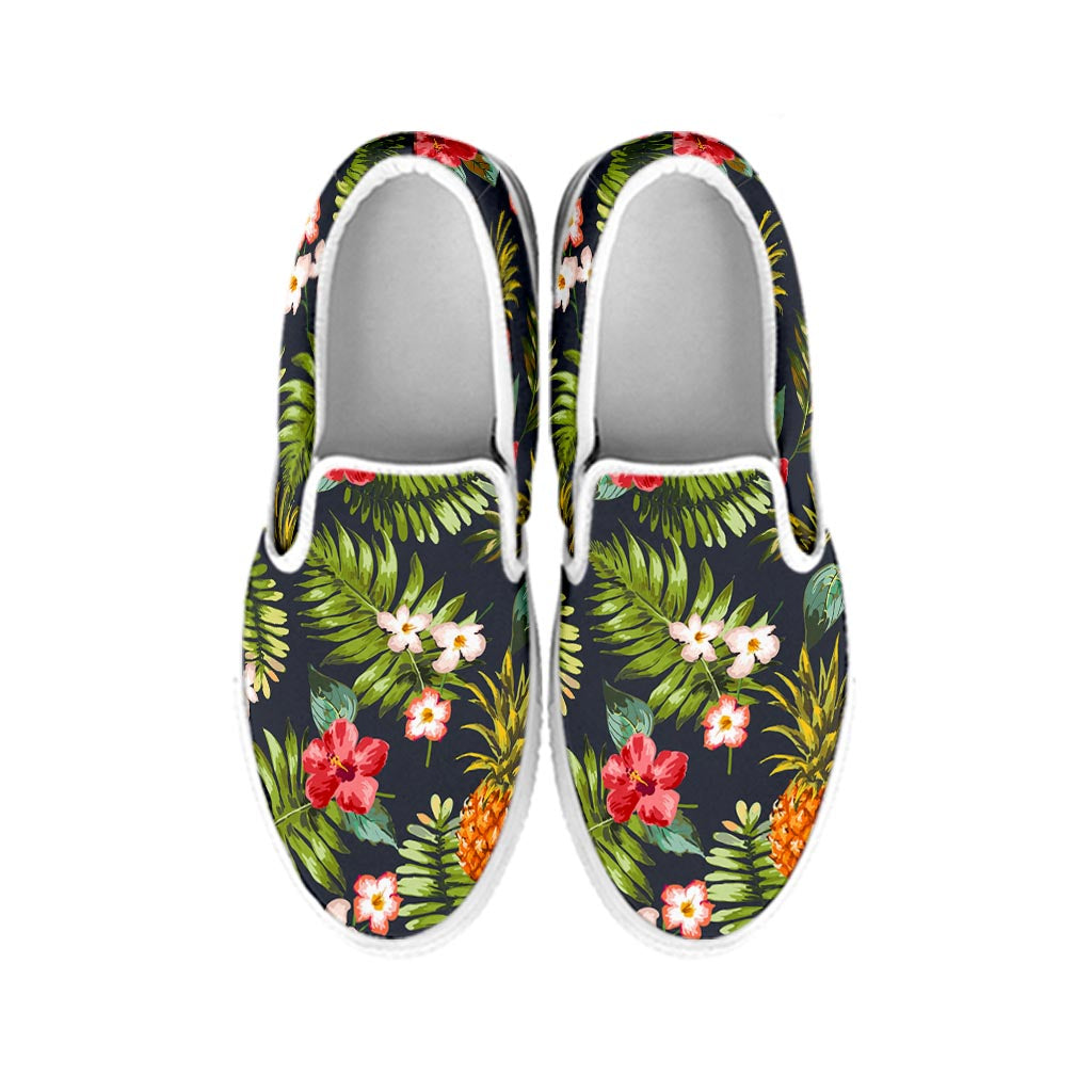 Tropical Hawaii Pineapple Pattern Print White Slip On Sneakers