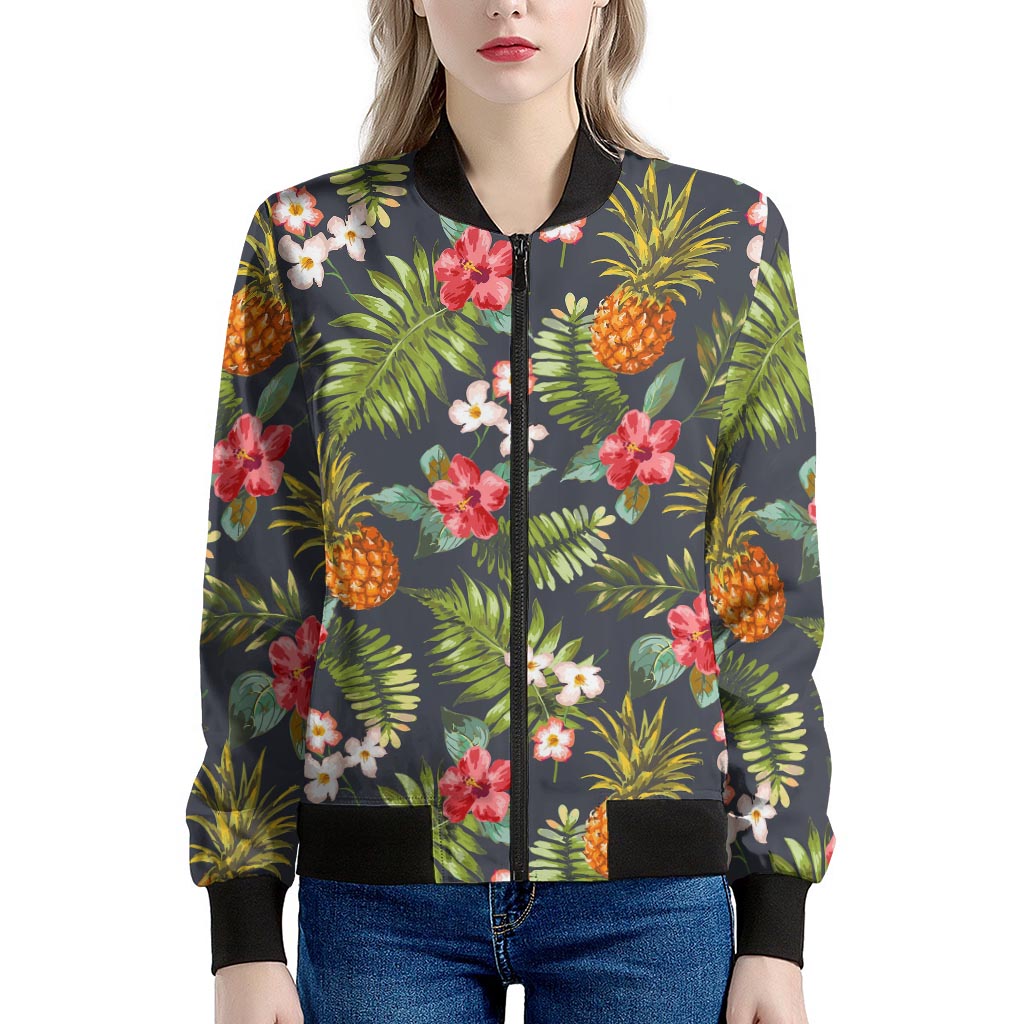 Tropical Hawaii Pineapple Pattern Print Women's Bomber Jacket