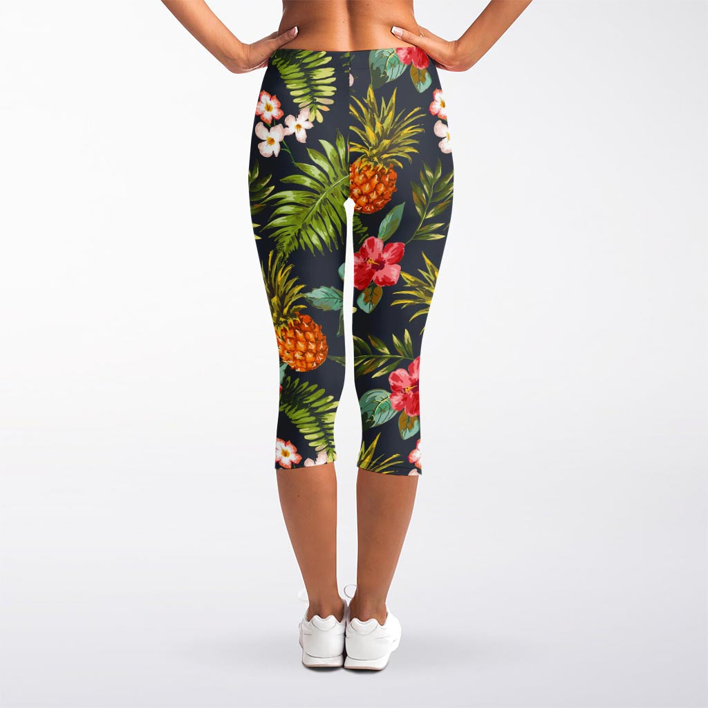 Tropical Hawaii Pineapple Pattern Print Women's Capri Leggings