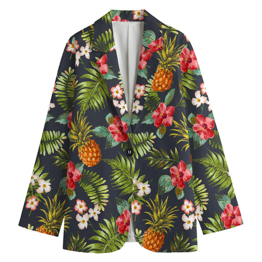 Tropical Hawaii Pineapple Pattern Print Women's Cotton Blazer