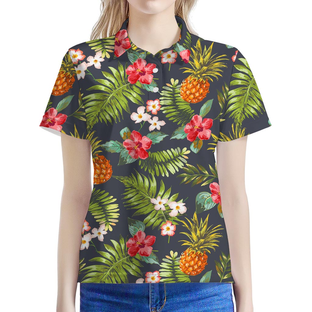 Tropical Hawaii Pineapple Pattern Print Women's Polo Shirt