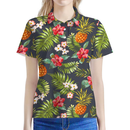 Tropical Hawaii Pineapple Pattern Print Women's Polo Shirt