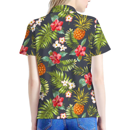 Tropical Hawaii Pineapple Pattern Print Women's Polo Shirt