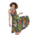 Tropical Hawaii Pineapple Pattern Print Sleeveless Knee Length Dress