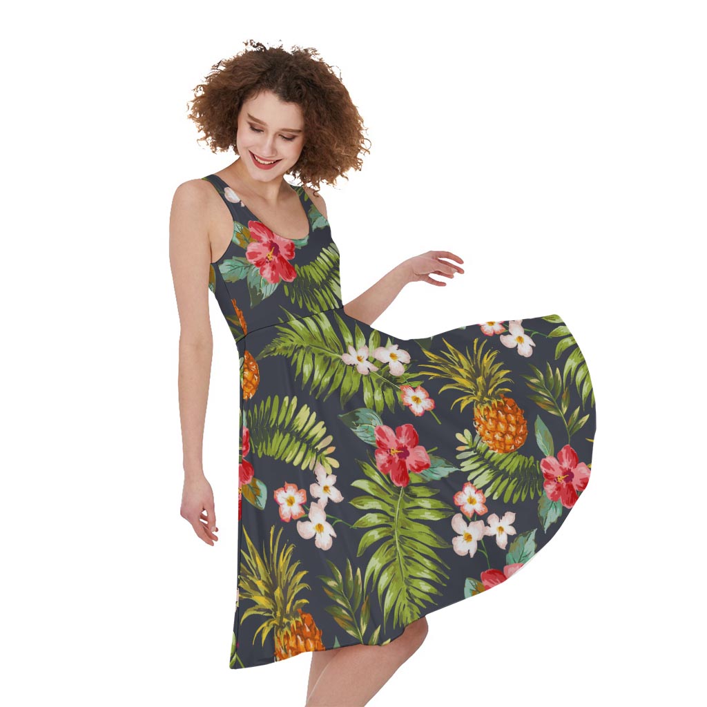 Tropical Hawaii Pineapple Pattern Print Women's Sleeveless Dress