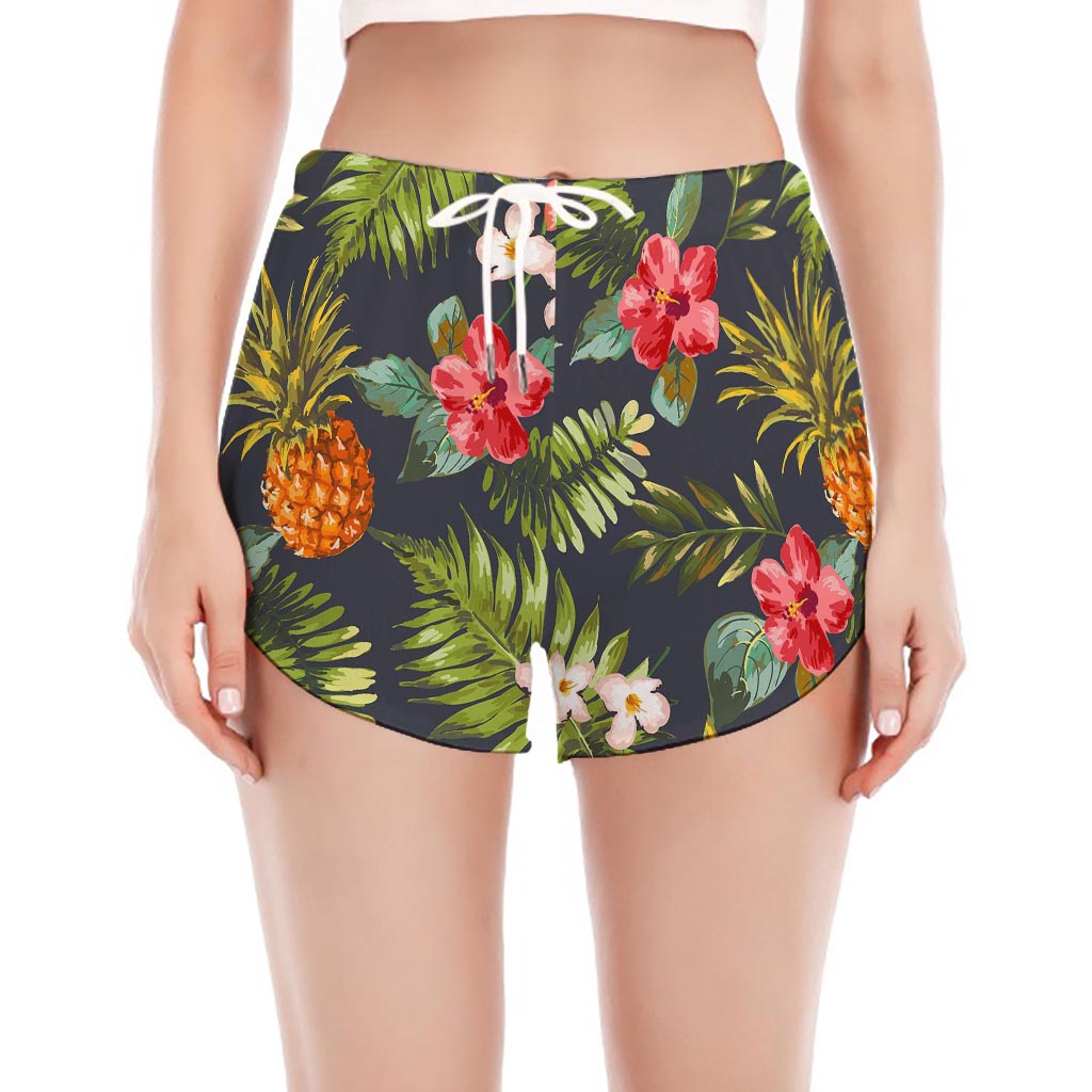 Tropical Hawaii Pineapple Pattern Print Women's Split Running Shorts