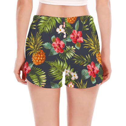 Tropical Hawaii Pineapple Pattern Print Women's Split Running Shorts