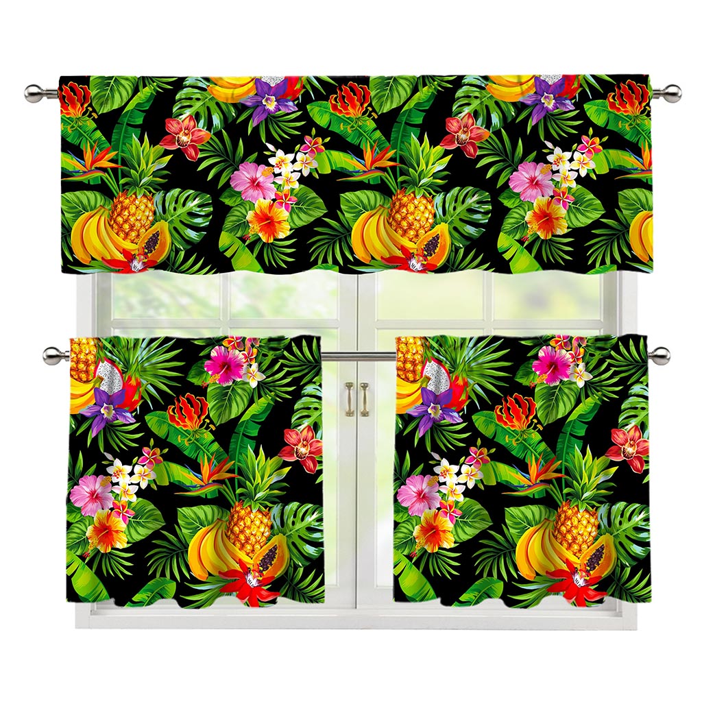 Tropical Hawaiian Fruits Pattern Print 3 Piece Kitchen Curtains