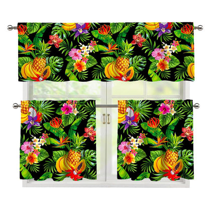 Tropical Hawaiian Fruits Pattern Print 3 Piece Kitchen Curtains