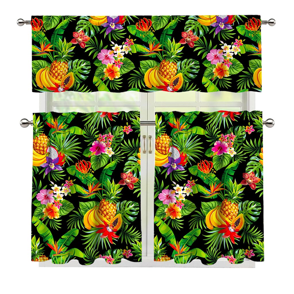Tropical Hawaiian Fruits Pattern Print 3 Piece Kitchen Curtains
