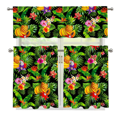 Tropical Hawaiian Fruits Pattern Print 3 Piece Kitchen Curtains