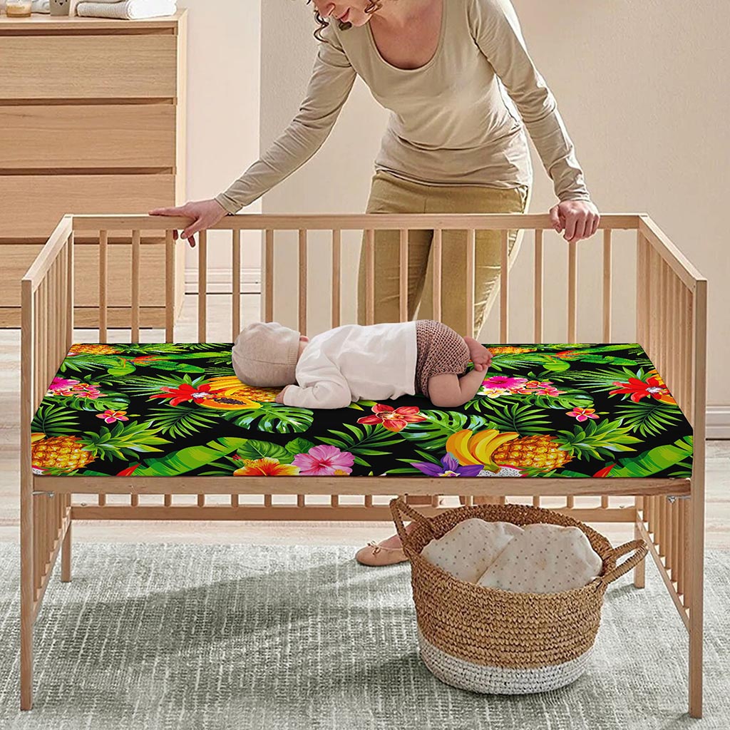 Tropical Hawaiian Fruits Pattern Print Baby Crib Sheet
