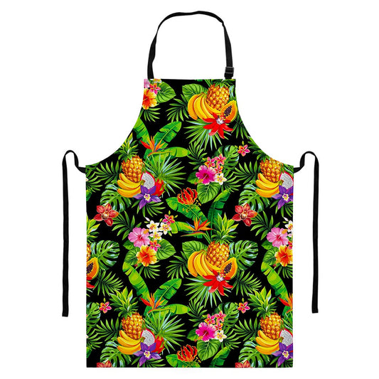 Tropical Hawaiian Fruits Pattern Print Bib Apron With Pocket