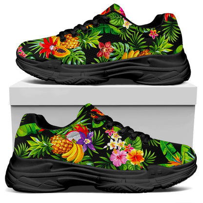 Tropical Hawaiian Fruits Pattern Print Black Chunky Shoes