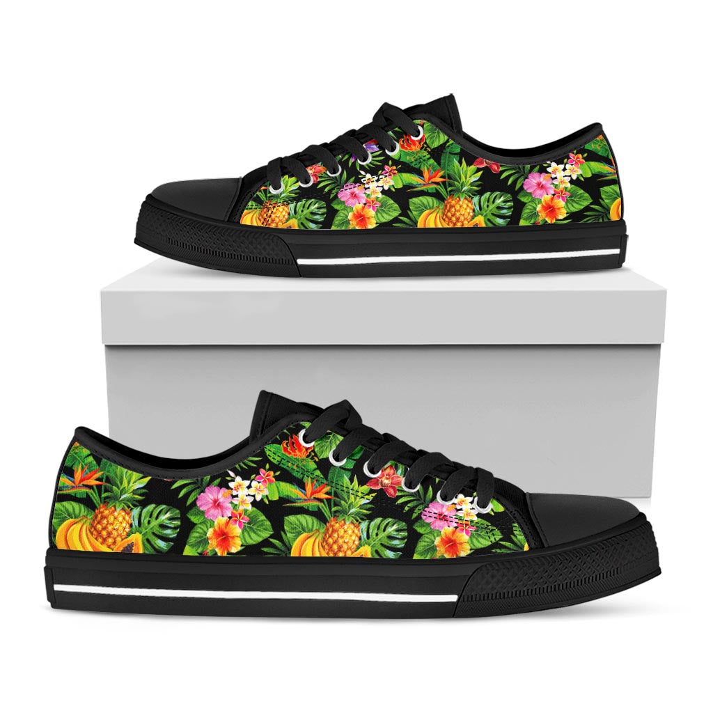 Tropical Hawaiian Fruits Pattern Print Black Low Top Sneakers