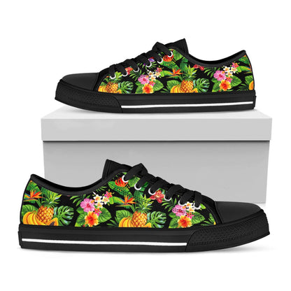 Tropical Hawaiian Fruits Pattern Print Black Low Top Sneakers