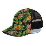 Tropical Hawaiian Fruits Pattern Print Black Mesh Trucker Cap
