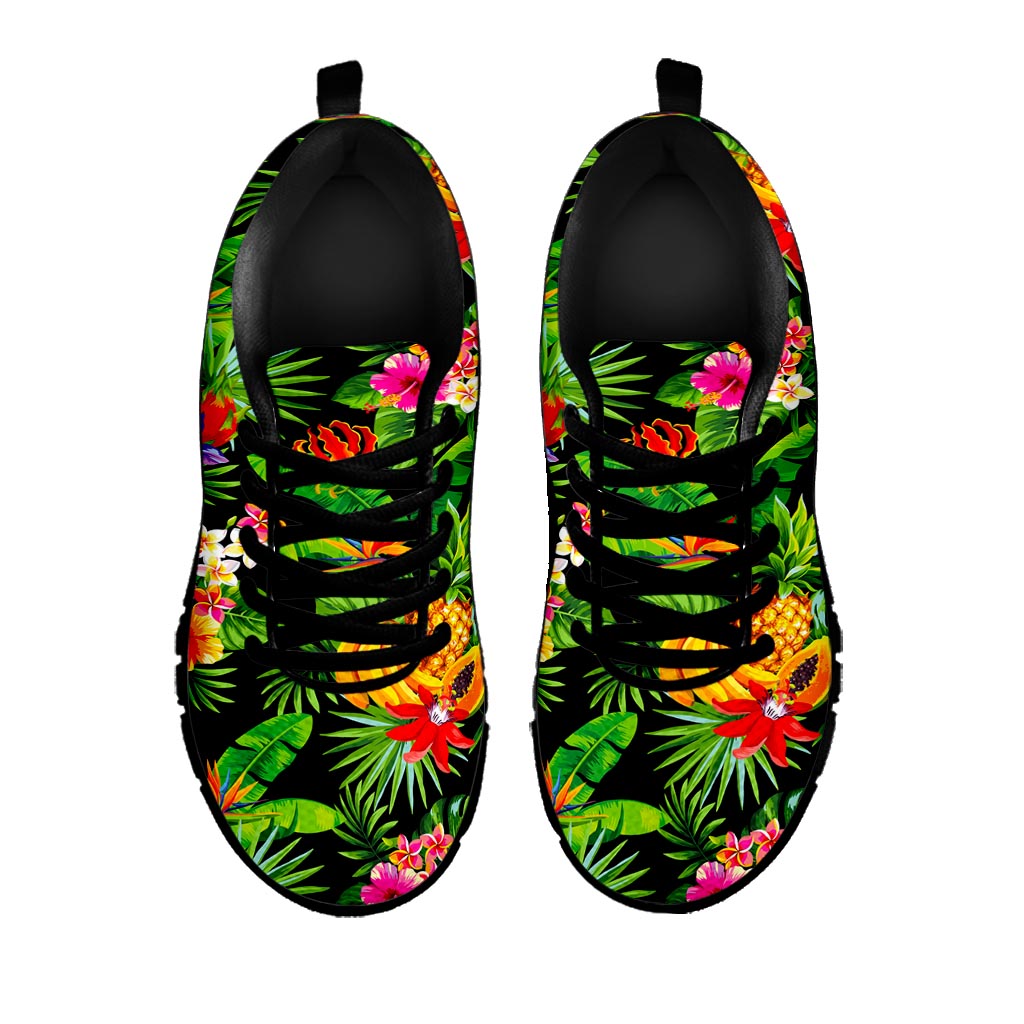 Tropical Hawaiian Fruits Pattern Print Black Running Shoes