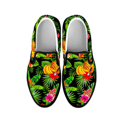 Tropical Hawaiian Fruits Pattern Print Black Slip On Sneakers