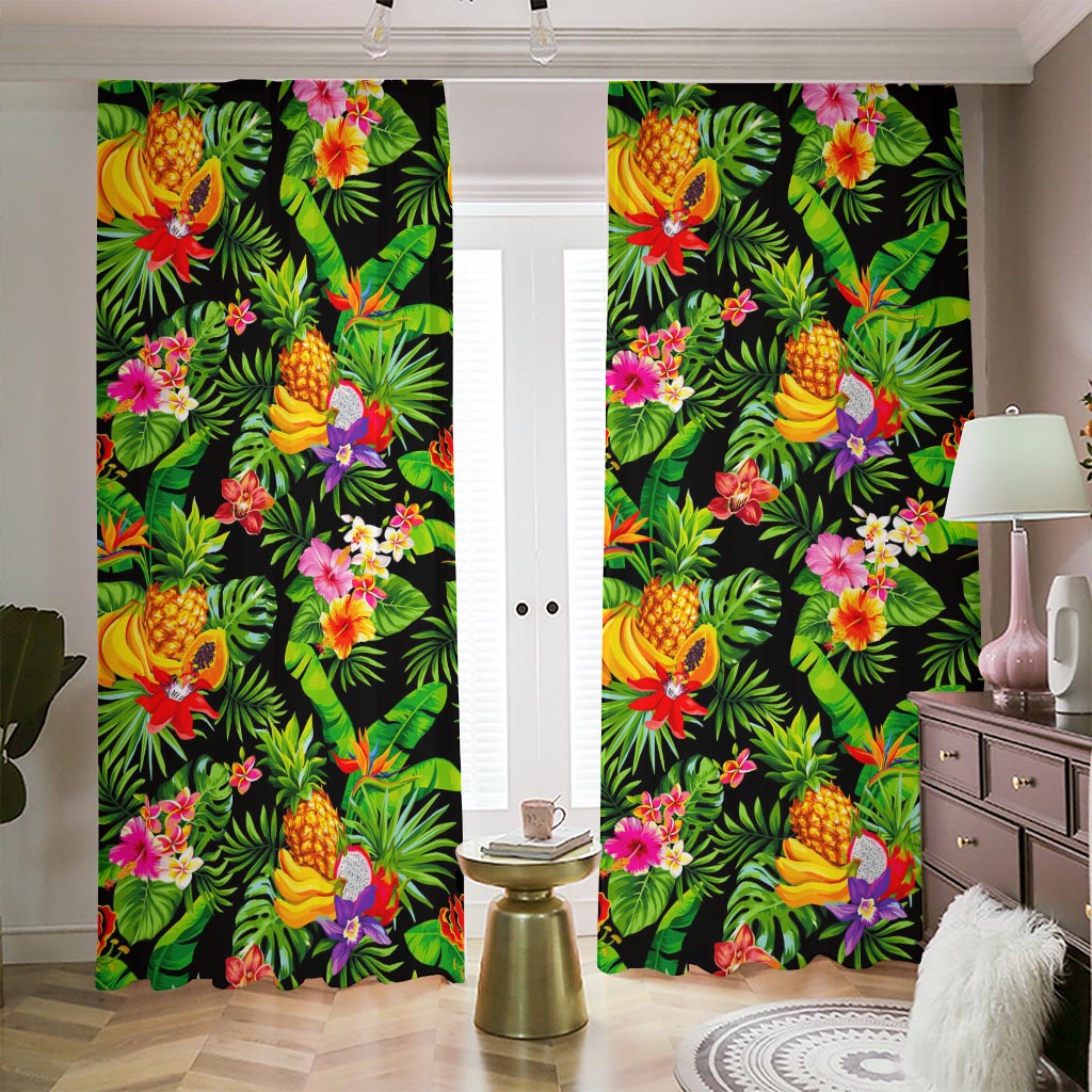Tropical Hawaiian Fruits Pattern Print Blackout Pencil Pleat Curtains