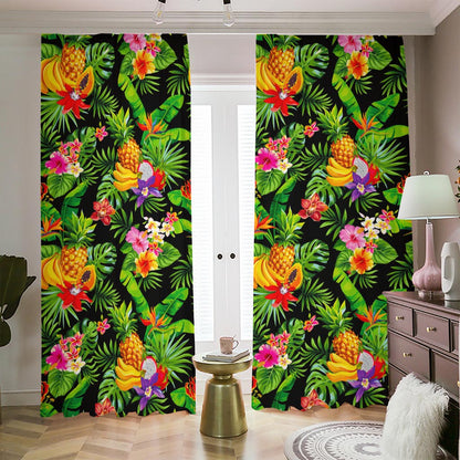 Tropical Hawaiian Fruits Pattern Print Blackout Pencil Pleat Curtains