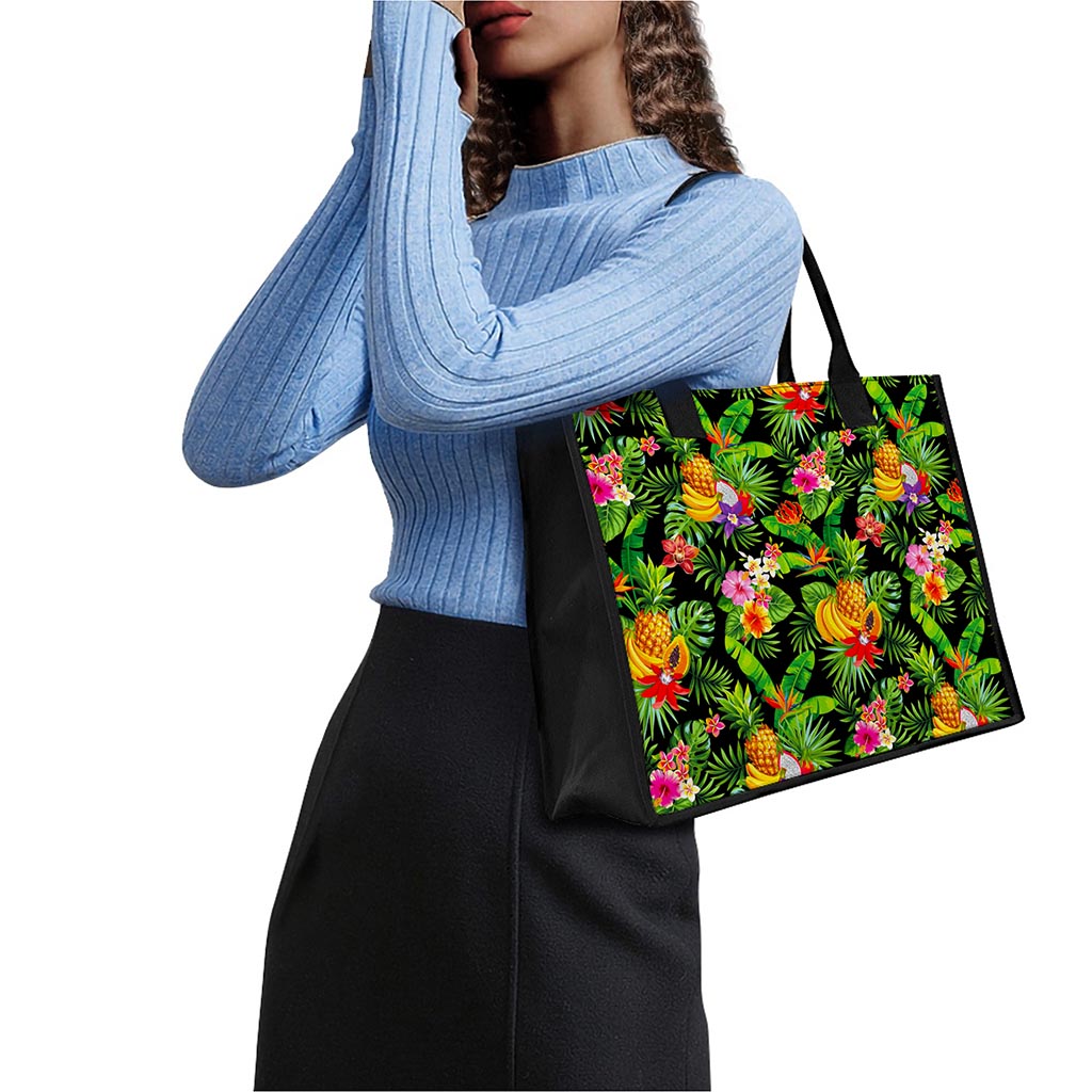 Tropical Hawaiian Fruits Pattern Print Canvas Tote Bag