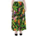 Tropical Hawaiian Fruits Pattern Print Chiffon Maxi Skirt