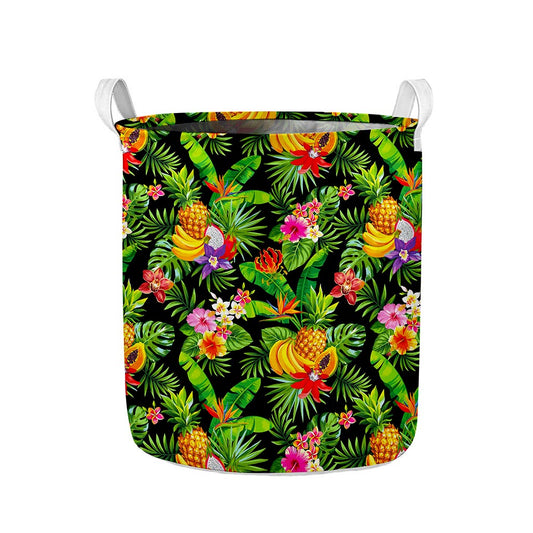 Tropical Hawaiian Fruits Pattern Print Collapsible Laundry Basket