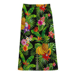 Tropical Hawaiian Fruits Pattern Print Cotton Front Slit Maxi Skirt