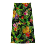 Tropical Hawaiian Fruits Pattern Print Cotton Front Slit Maxi Skirt