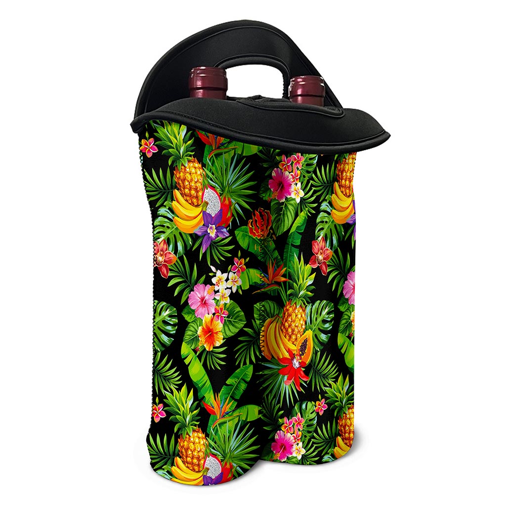 Tropical Hawaiian Fruits Pattern Print Double Neoprene Wine Tote