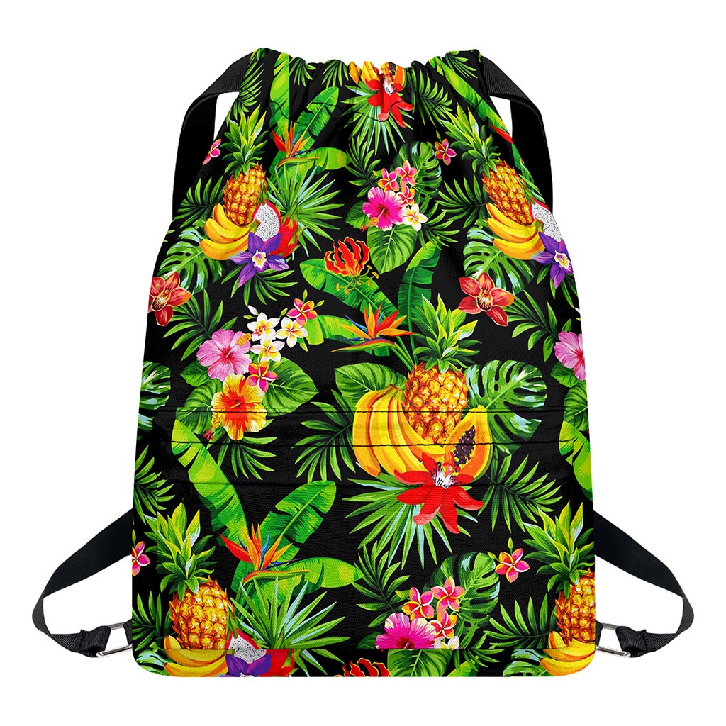 Tropical Hawaiian Fruits Pattern Print Drawstring Backpack