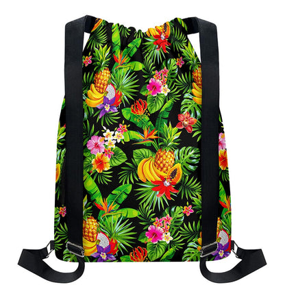 Tropical Hawaiian Fruits Pattern Print Drawstring Backpack
