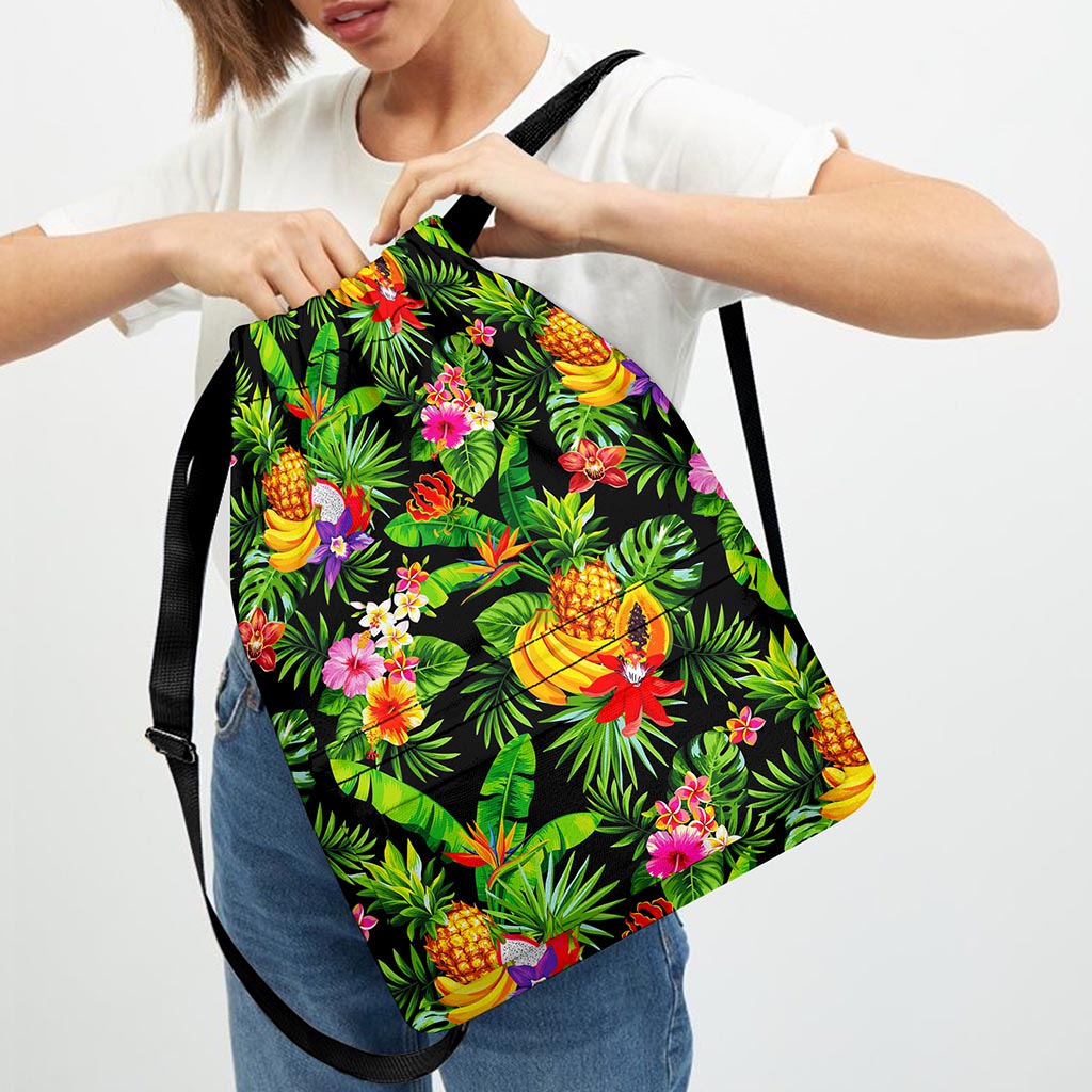 Tropical Hawaiian Fruits Pattern Print Drawstring Backpack