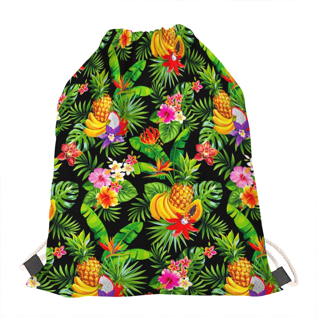Tropical Hawaiian Fruits Pattern Print Drawstring Bag
