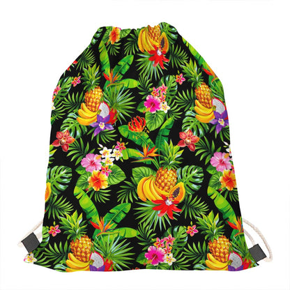 Tropical Hawaiian Fruits Pattern Print Drawstring Bag