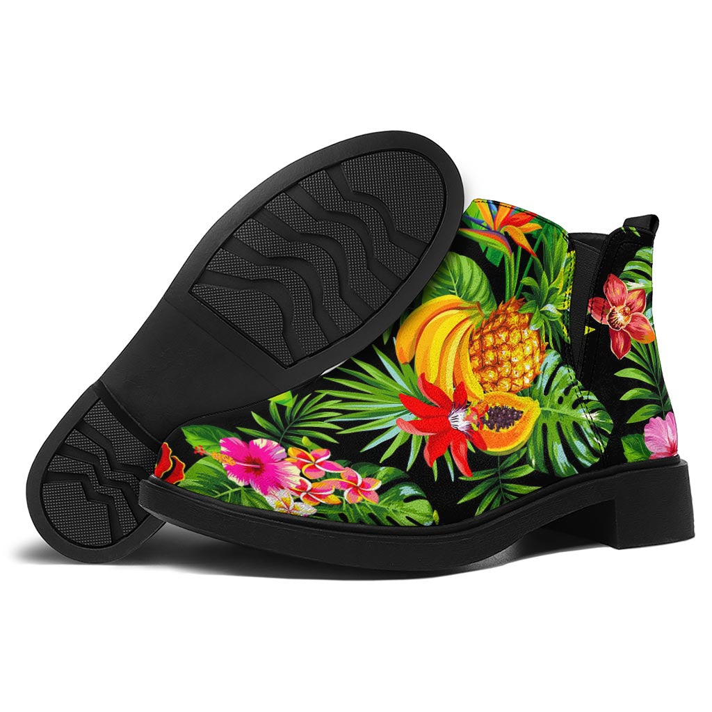 Tropical Hawaiian Fruits Pattern Print Flat Ankle Boots