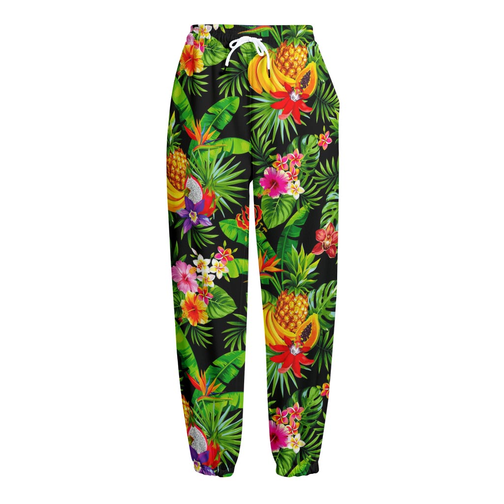 Tropical Hawaiian Fruits Pattern Print Fleece Lined Knit Pants