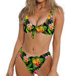 Tropical Hawaiian Fruits Pattern Print Front Bow Tie Bikini