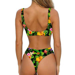 Tropical Hawaiian Fruits Pattern Print Front Bow Tie Bikini