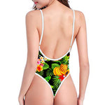 Tropical Hawaiian Fruits Pattern Print High Cut One Piece Swimsuit