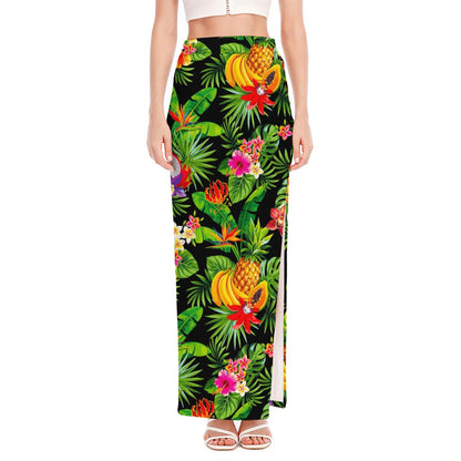 Tropical Hawaiian Fruits Pattern Print High Slit Maxi Skirt