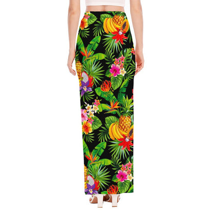 Tropical Hawaiian Fruits Pattern Print High Slit Maxi Skirt
