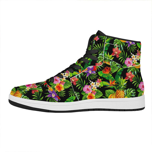 Tropical Hawaiian Fruits Pattern Print High Top Leather Sneakers