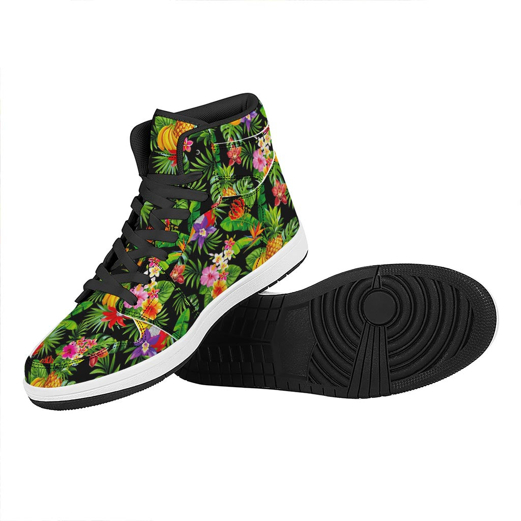 Tropical Hawaiian Fruits Pattern Print High Top Leather Sneakers