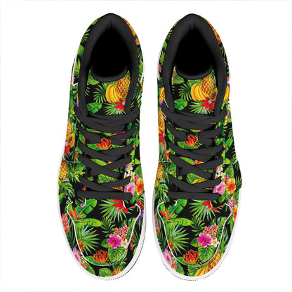 Tropical Hawaiian Fruits Pattern Print High Top Leather Sneakers