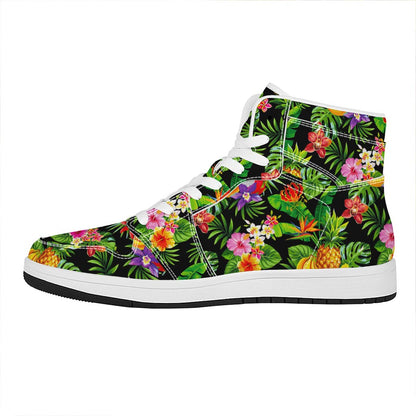 Tropical Hawaiian Fruits Pattern Print High Top Leather Sneakers